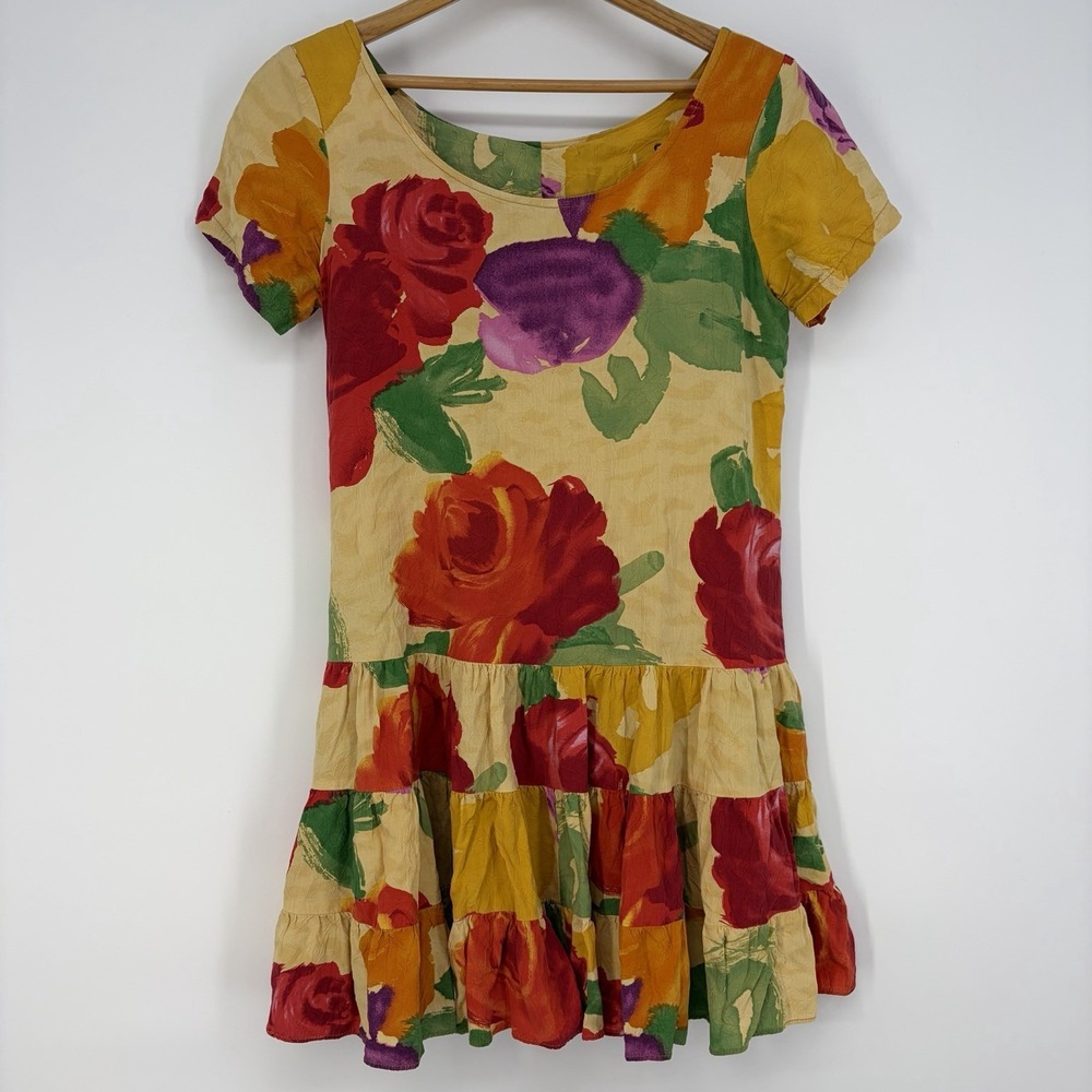 Jams World Hawaii Dress S Floral Yellow Beach Island Coastal Flowers Hippie Boho